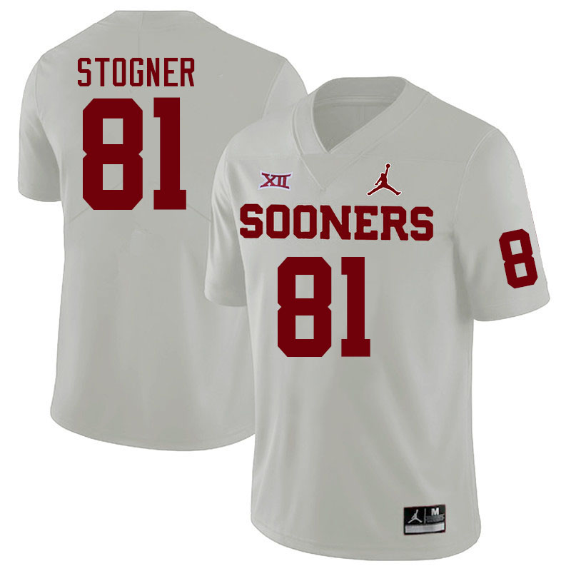 Men #81 Austin Stogner Oklahoma Sooners College Football Jerseys Stitched-White - Click Image to Close